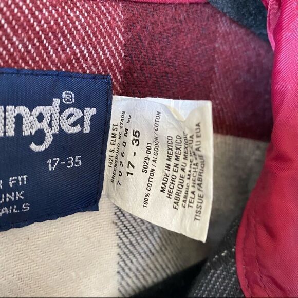 Wrangler plaid medium-weight flannel size 17-34 vintage - Picture 5 of 8